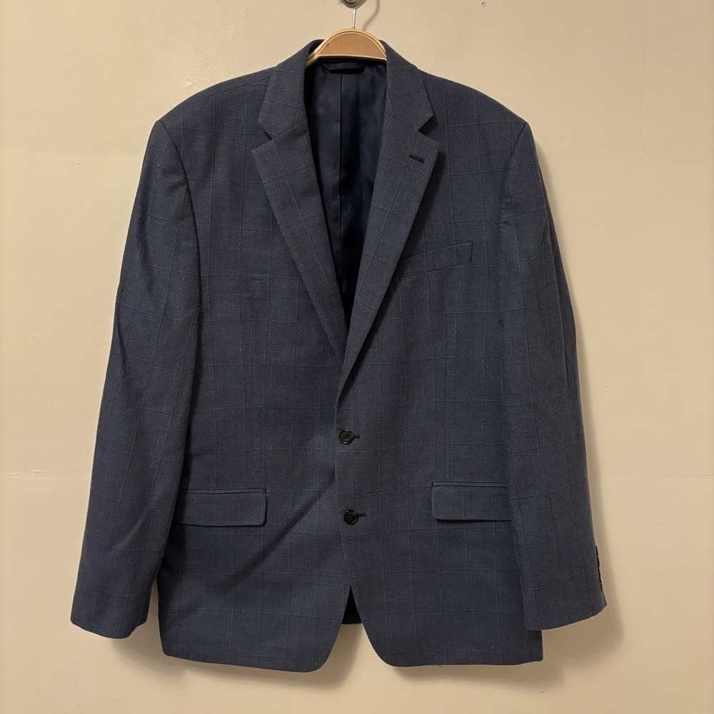 Lauren Ralph Lauren Men's Sport Coat Blazer 42L Blue Windowpane Plaid Silk Wool
